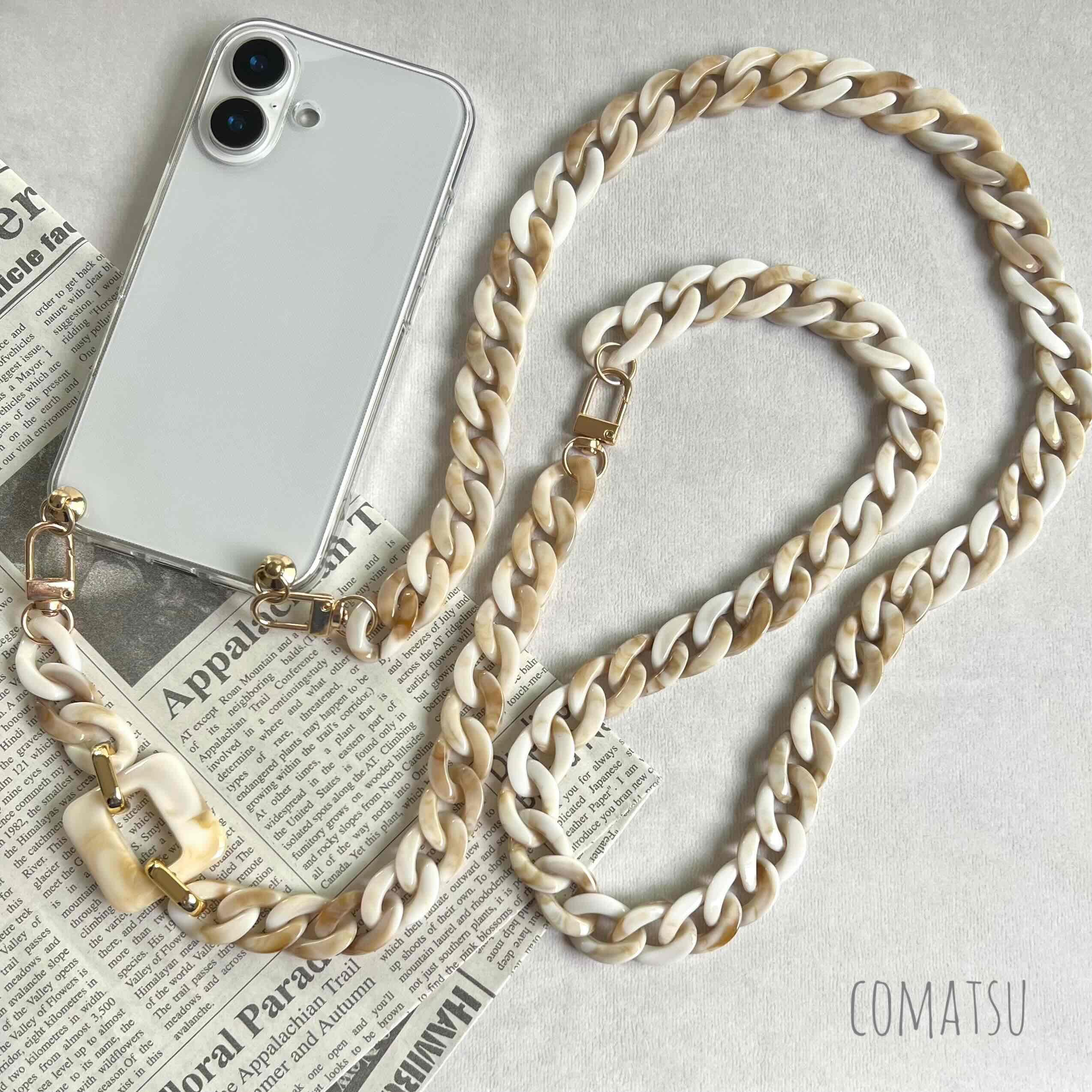 ≪2way式≫Simpleマーブルチェーン付きスマホショルダーケース スマホカバー1枚目の画像